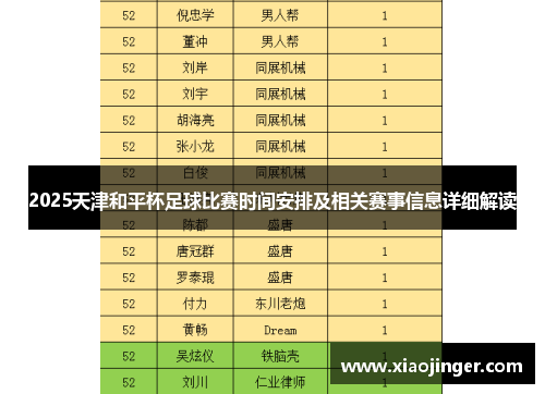 2025天津和平杯足球比赛时间安排及相关赛事信息详细解读